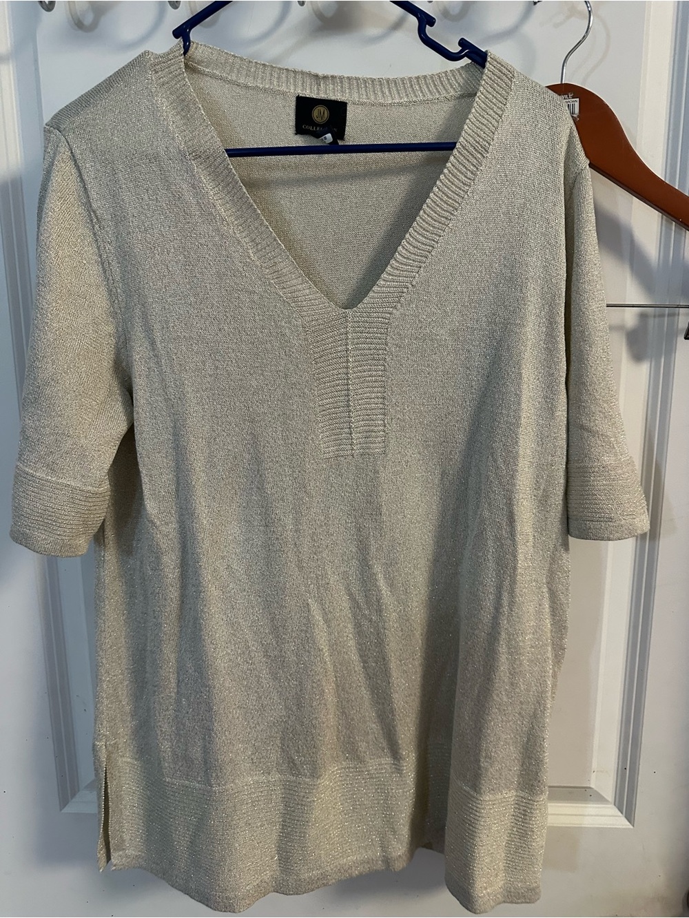 JM Collection Silver Metallic V-Neck Tunic
